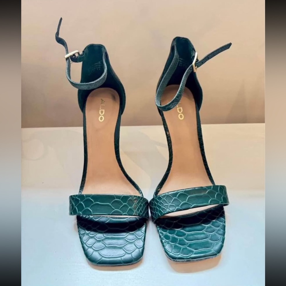 Aldo Green Heeled Sandals with Textured Strap